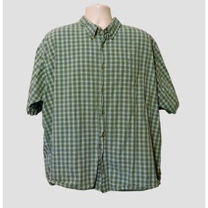 Wrangler Shirt 3XL Green Gray White Plaid Short Sleeve Cotton Big & Tall